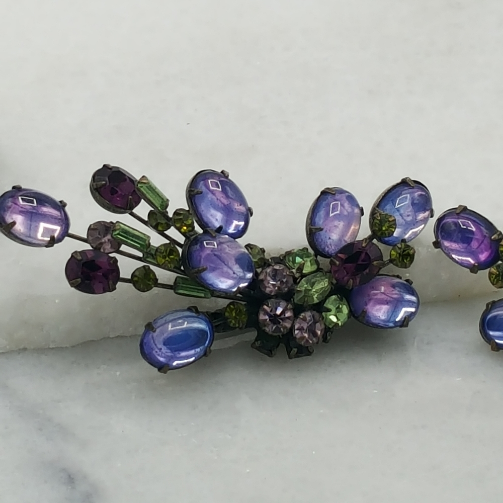 ✔RARE Alice Caviness Purple Cabochon Brooch and Earrings Set - Picture 8 of 14